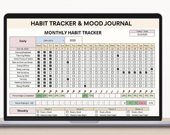 Plantilla de Google Sheets para el seguimiento de hábitos / Hoja de cálculo para planificar objetivos diarios, semanales y mensuales / Planificador de productividad / Rastreador de superación personal