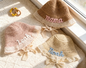 Sombrero de paja personalizado para niños / Sombrero de playa con nombre bordado personalizado para bebés y niños pequeños / Accesorio único de verano