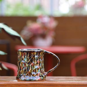 Textured Coffee Cup,Kiln - fired Pottery,Colorful Glaze Mug,Handmade Ceramic Mug,Unique Textured Mug,