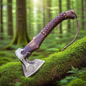 Custom Viking Valknut Axe – Hand-Forged Bearded Hatchet, Engraved Personalized Axe, Handmade Camping Axe, Unique Groomsmen Gift