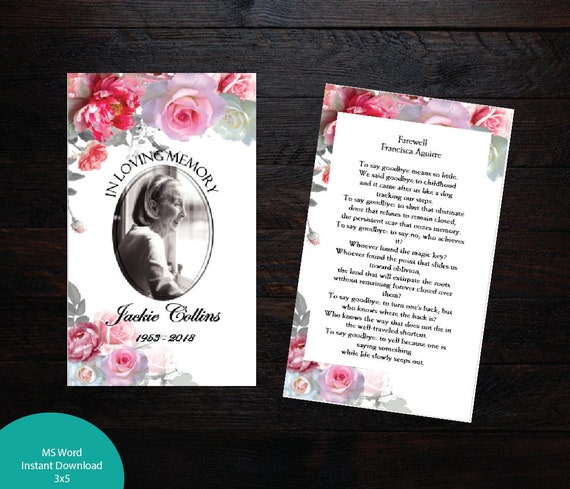 Printable Funeral Prayer Card 3 X 5 And Wallet Size 2 5 X 3 5 Etsy