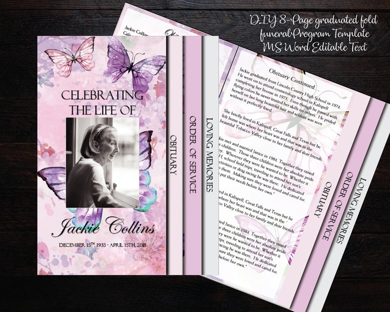 Funeral Program Template 8 Pages 8 Page Graduated Fold Etsy