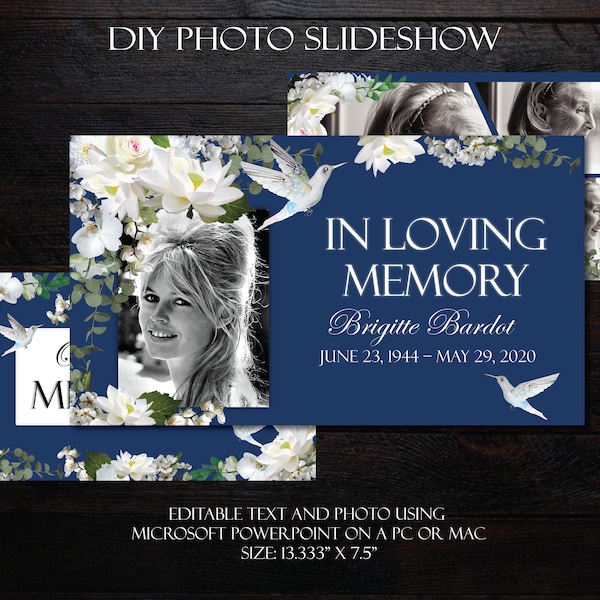 DIY Memorial Photo Slideshow PowerPoint-| Blauw Witte Bloemen Kolibrie | Begrafenis Foto Diavoorstelling | Begrafenis bekijken Slideshow