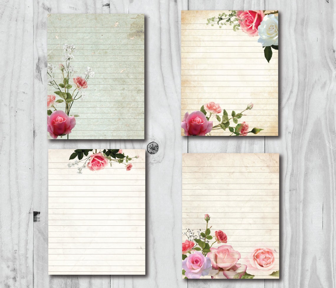 Digital Pink Roses Stationery Paper Printable Stationary Paper Etsy