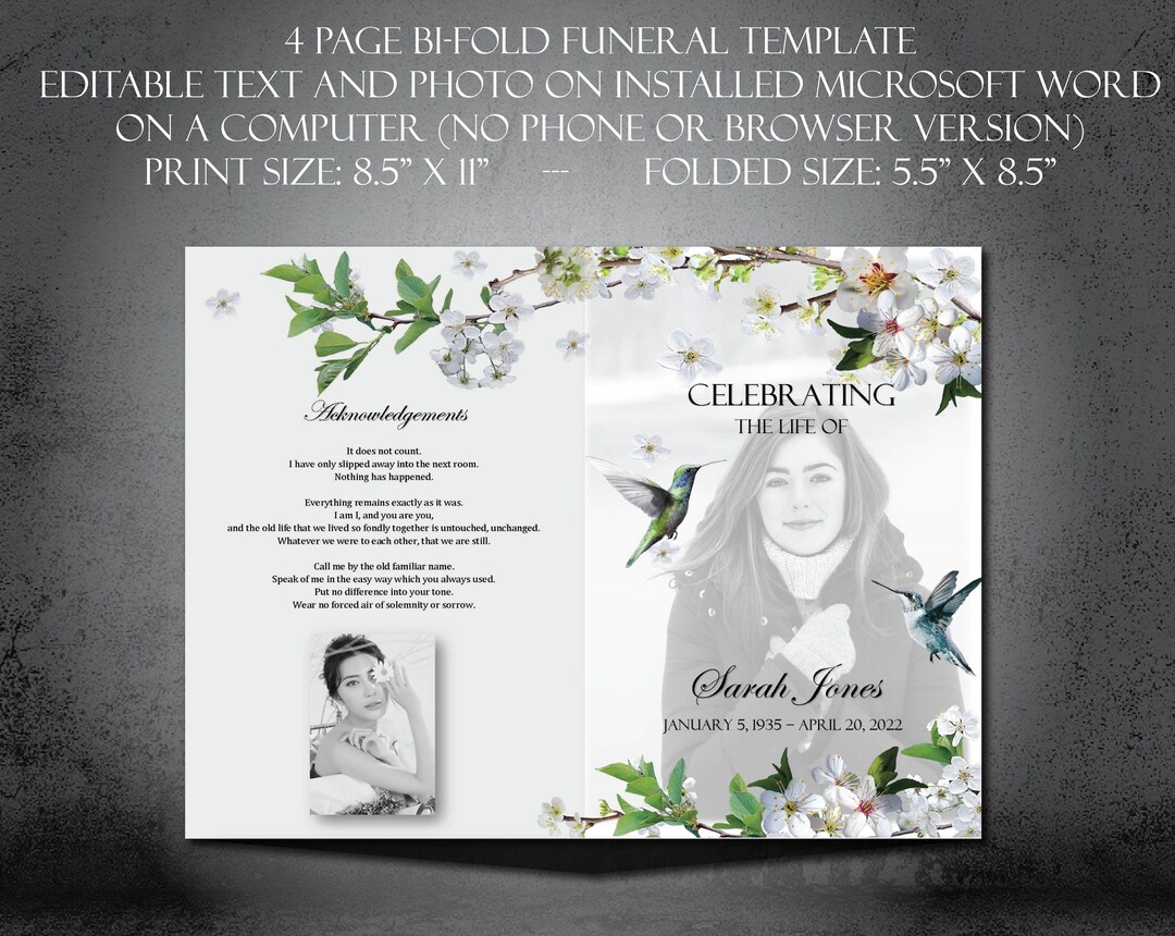 Funeral Program Template DIY Printable Memorial Program Etsy