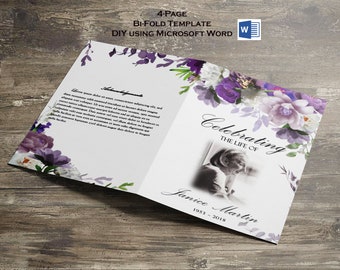 Lavendel Pfingstrose Beerdigung Programm Vorlage: Druckbare Feier des Lebens (MS Word) Word Doc