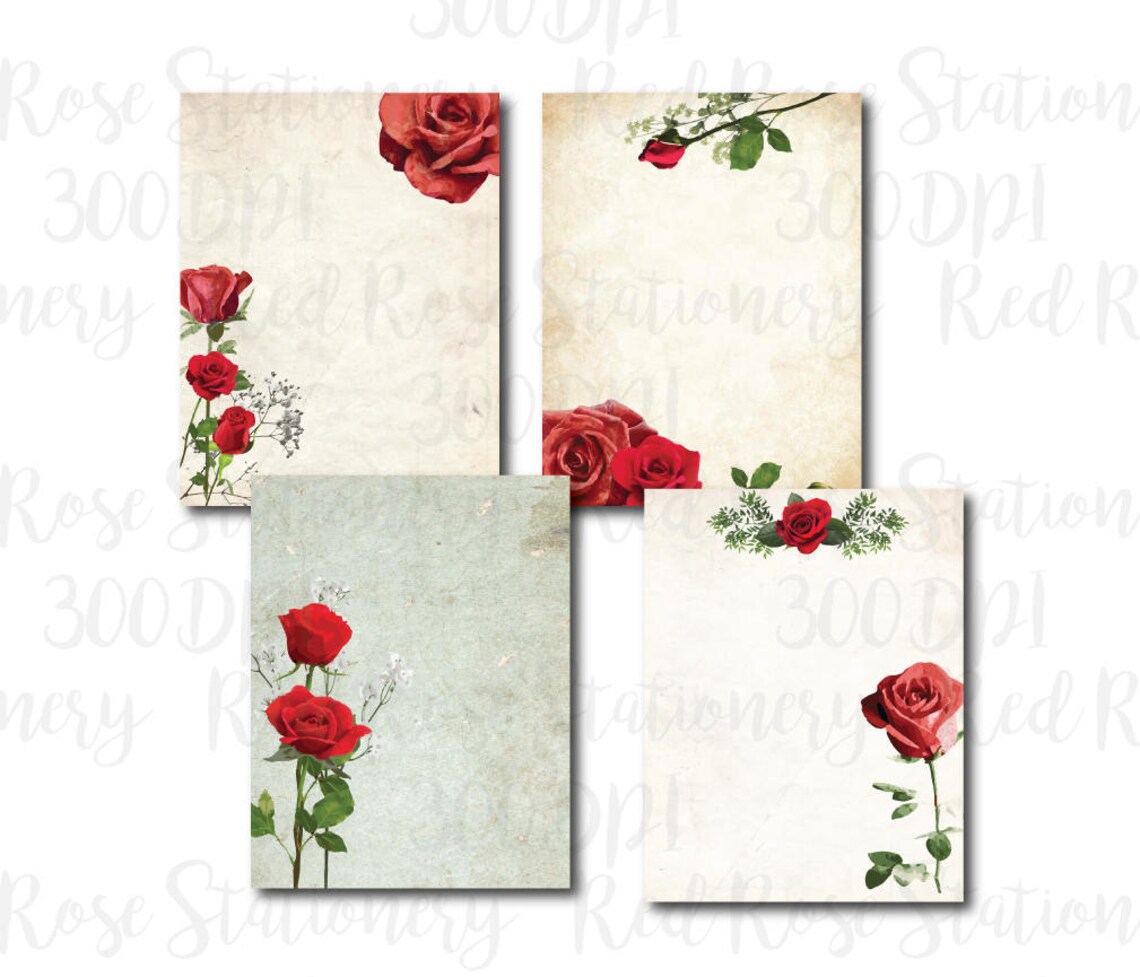 Red Roses Digital Paper Stationery Paper Printable ...