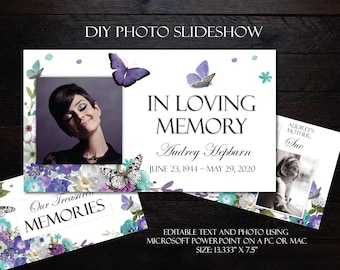 DIY Memorial Photo Slideshow PowerPoint | Teal Lavender Purple Flowers Butterflies | Funeral Photo Slide Show | Funeral Viewing Slideshow