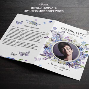 Oubliez-moi pas les fleurs et les papillons | Modèle de programme funéraire | Célébration de la vie à la lavande bleue | Mémorial