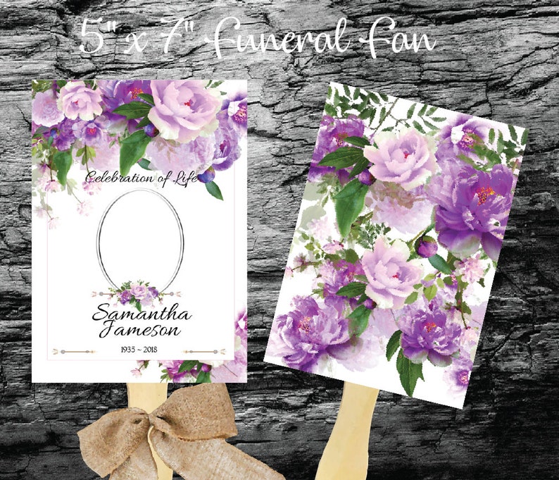 Printable Funeral Fan Template Purple Peony Funeral Fan image 0