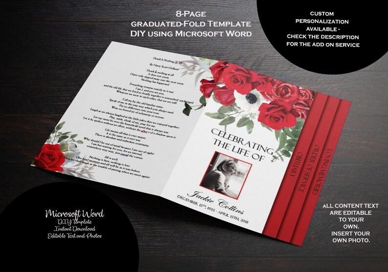 Funeral Program Template 8 pages 8.5 x 11 Graduated Fold | Etsy