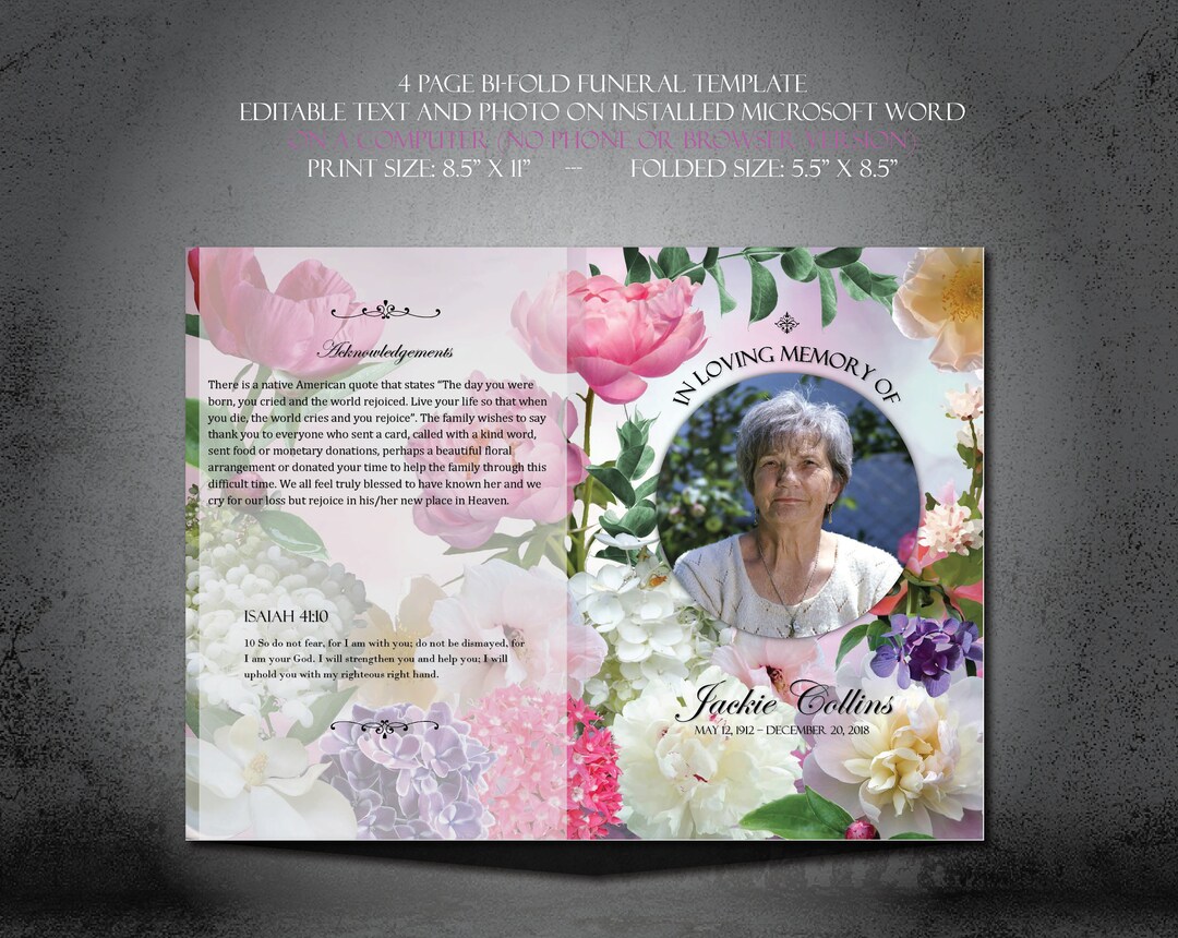 Printable Memorial Program Printable Funeral Program Template Memorial