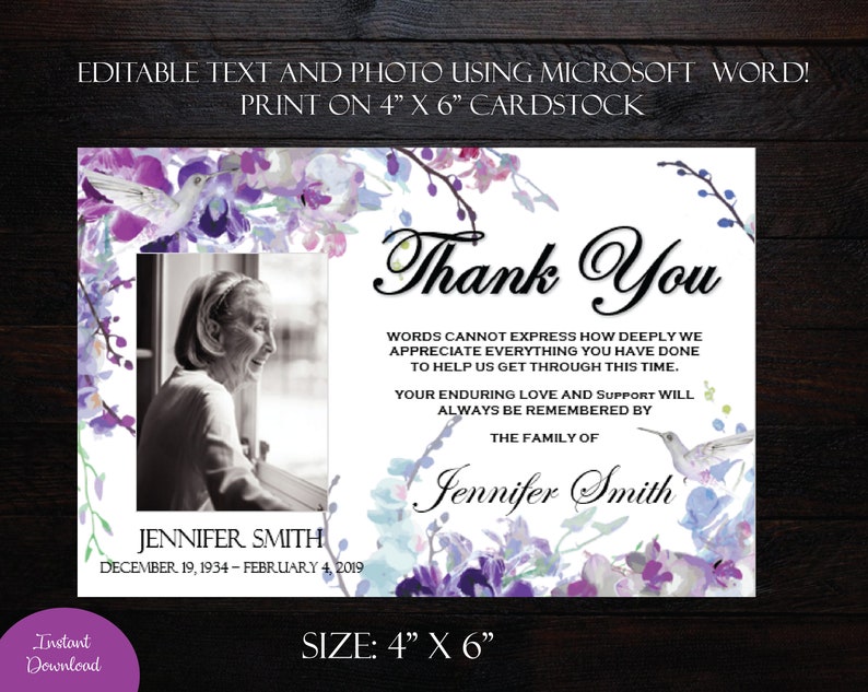 Funeral Photo Thank You Card X Memorial Etsy