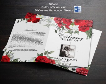 Rote Rosen Trauerprogramm Vorlage: 8-seitig (Microsoft Word)