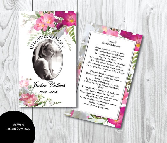 Printable Funeral Prayer Card 3 X 5 And 2 5 X 3 5 Wallet Size Etsy