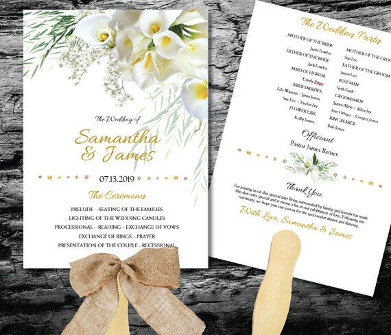 Printable Wedding Program Template White Calla Lily Flowers Etsy Free Calla Wedding Program Templates