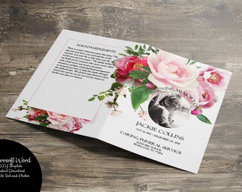 Pink Peony Gedenkprogramm Vorlage: Bearbeitbare Beerdigung (MS Word) Word Doc