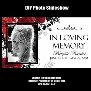 Memorial Photo Slideshow PowerPoint Template: Black Red Rose (Digital Download)