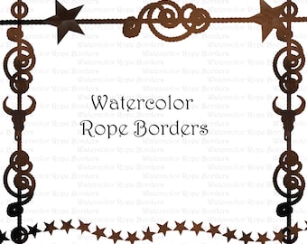 Watercolor Western Cowboy Rope Border clipart Graphics High Resolution Graphic Digital Clip Art Scrapbooking