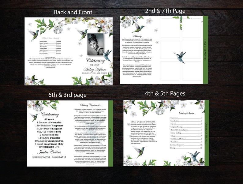 Funeral Program Template 8 Pages Graduated Fold Funeral Etsy