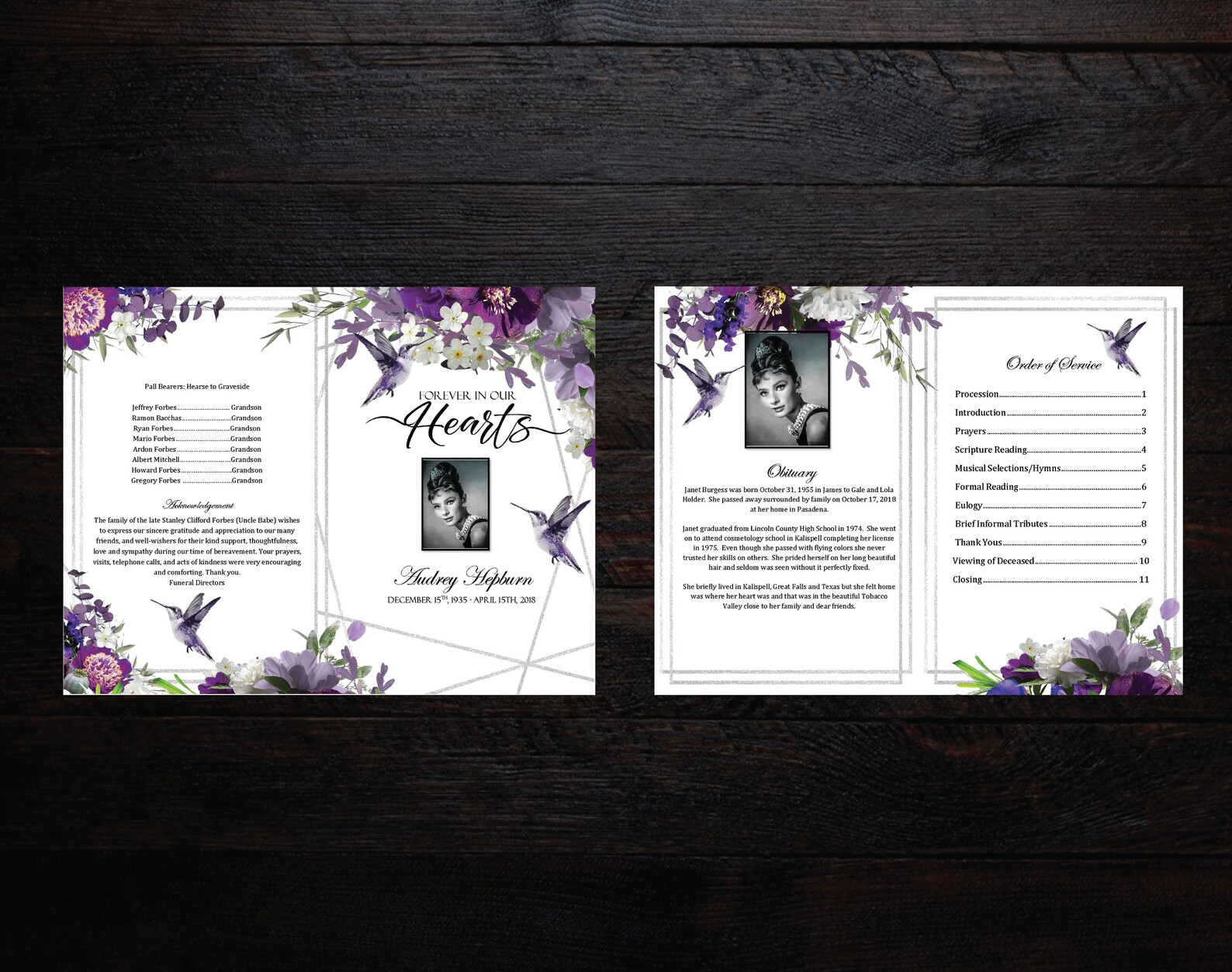 Funeral Program Template DIY Printable Memorial Program Lavender ...