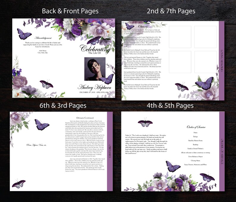 Funeral Program Template 8 Pages 8 Page Graduated Fold Etsy