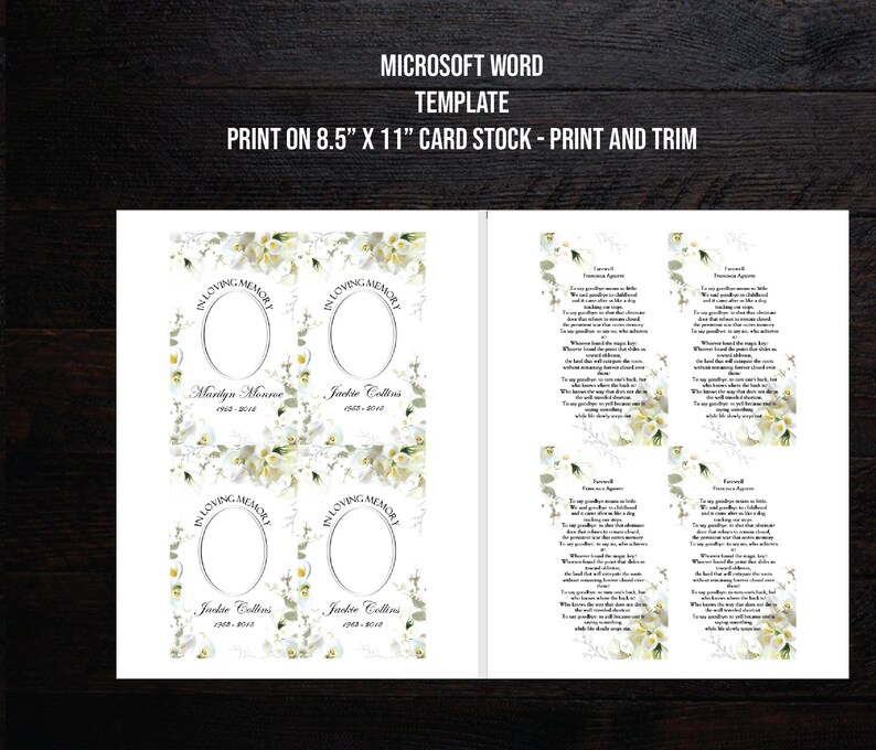 Printable funeral prayer card 3x5 memorial prayer card etsy