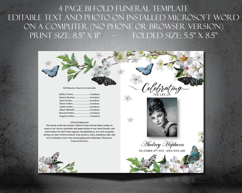 Funeral Program Template DIY Printable Memorial Program Etsy
