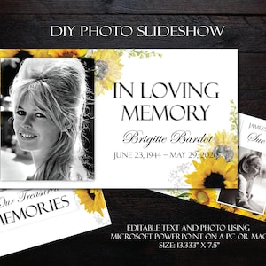Sunflower Funeral Photo Slideshow Template (PPTX Digital Download)