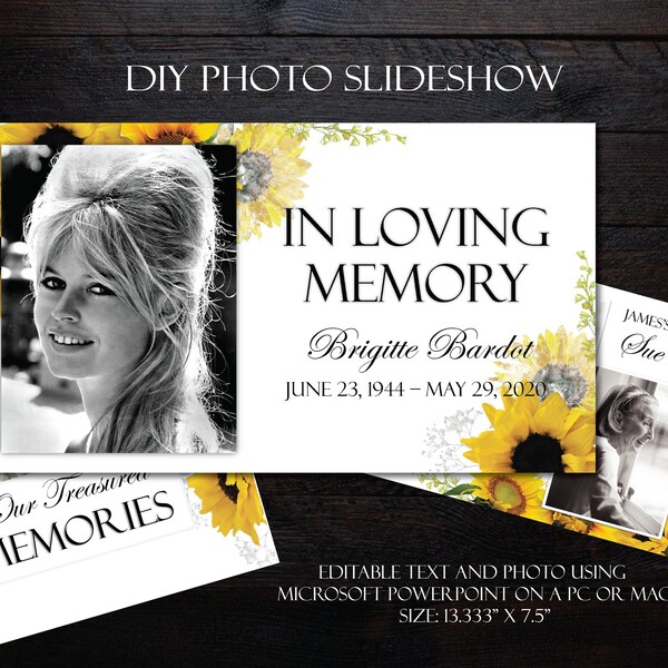 DIY Memorial Photo Slideshow PowerPoint | Sunflowers | Funeral Photo Slide Show | Funeral Viewing Slideshow