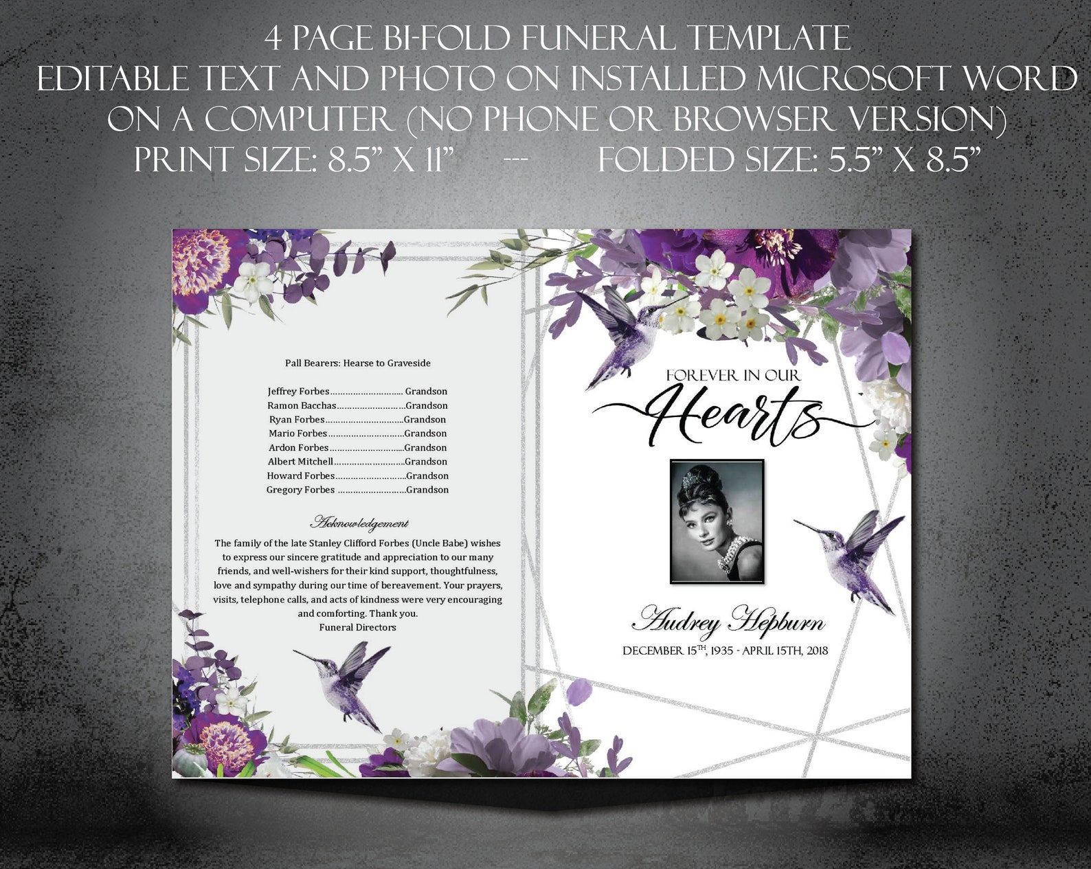 Funeral Program Template DIY Printable Memorial Program Lavender ...