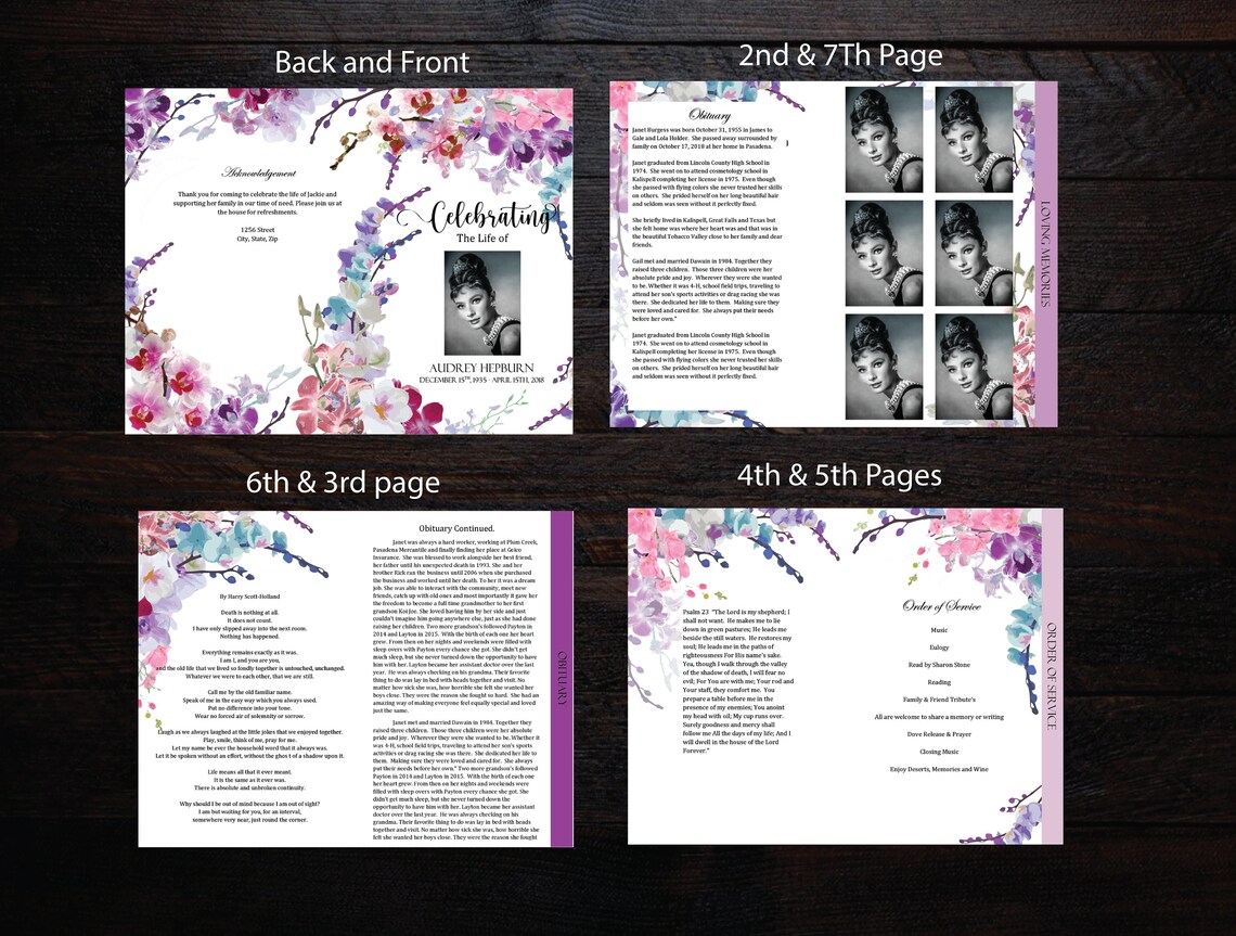 Elegant Funeral Program Template Graduated Fold Funeral - Etsy