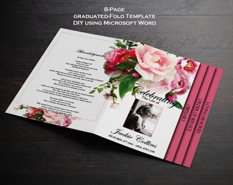 Pink Peony Beerdigung Programm Vorlage: Graduierte Falte, 8-seitige Vorlage word docWord Doc
