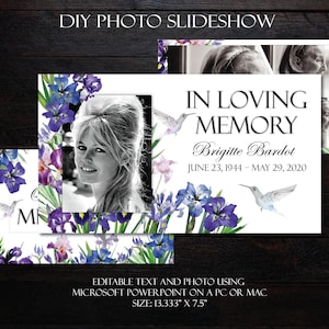 DIY Memorial Photo Slideshow PowerPoint | Purple Iris Flowers Hummingbird | Funeral Photo Slide Show | Funeral Viewing Slideshow
