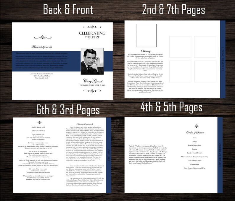Funeral Program Template 8 pages Graduated Fold Funeral Program