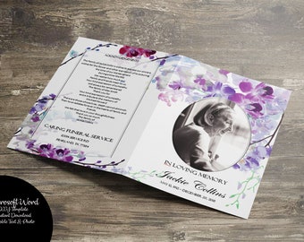 DIY Memorial Program | Funeral Program Template | Remembrance | Editable | Purple Lavender Violet Orchids