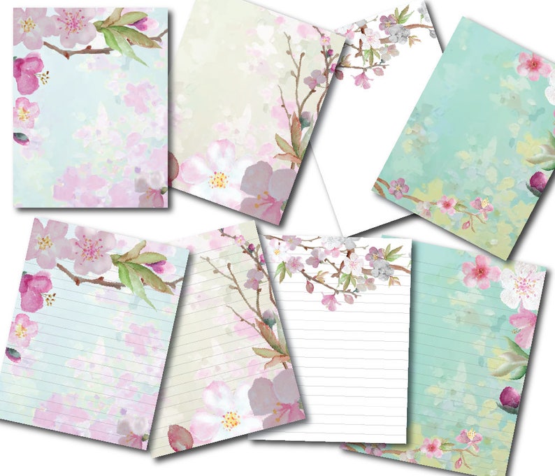 Cherry Blossoms Digital Paper Stationery Paper Printable | Etsy