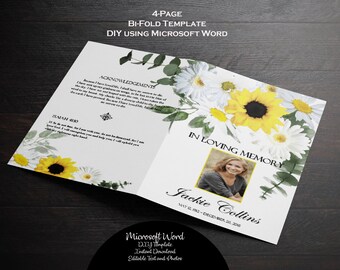 Gelbe Sonnenblumen weiße Gänseblümchen | Druckbare Beerdigung Programm Vorlage | Erinnerungs-Programm | Microsoft Word