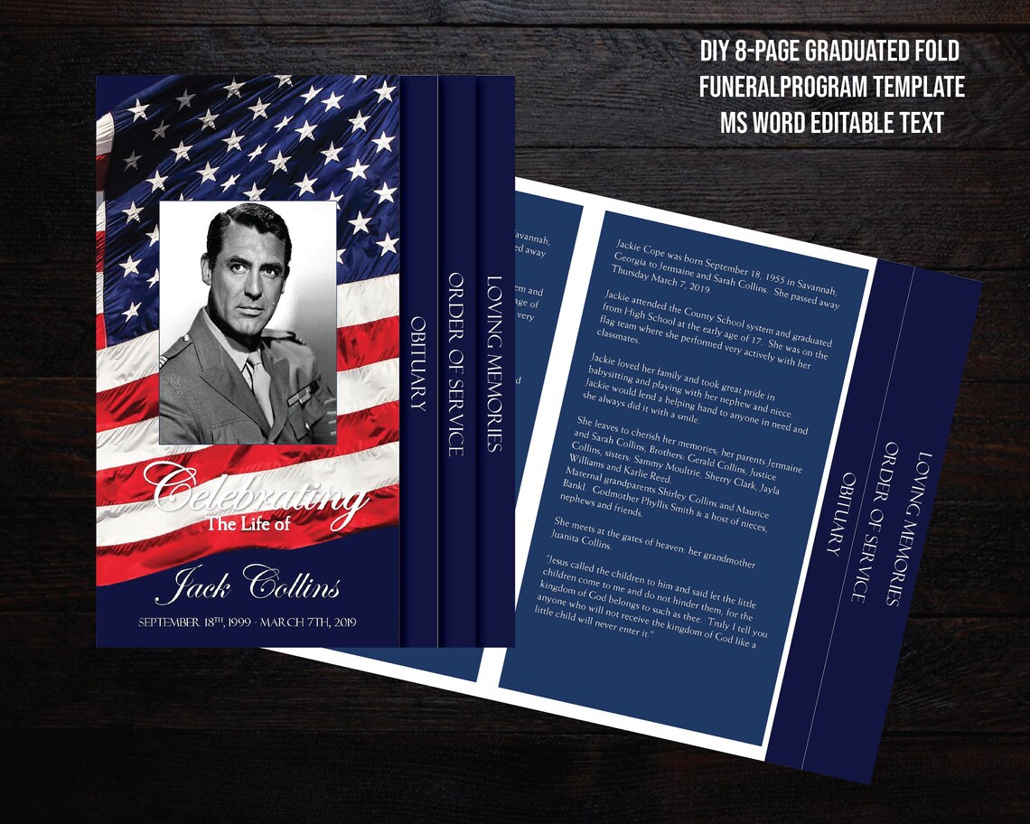 Funeral Program Template 8 Pages Graduated Fold Funeral Etsy Canada