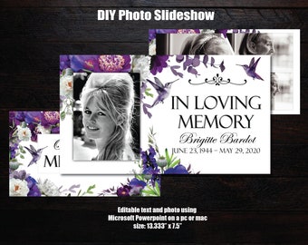 DIY Memorial Photo Slideshow PowerPoint | Purple Peony Hummingbird | Funeral Photo Slide Show | Funeral Viewing Slideshow