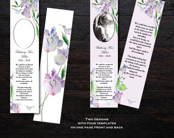 Hummingbird & Iris | Funeral Bookmark Template | Memorial Bookmark | Memorial Keepsake | Printable Bookmark Template | Microsoft Word