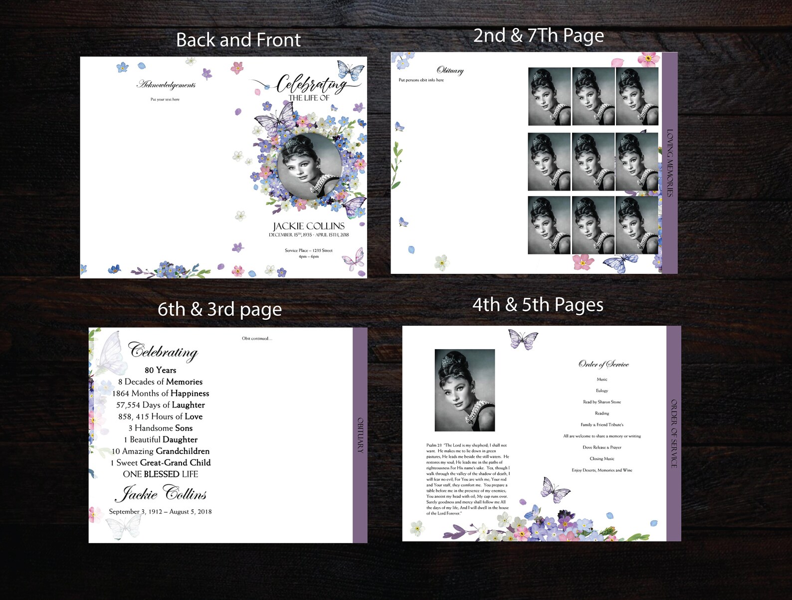 Funeral Program Template 8 Pages 8 Page Graduated Fold Etsy