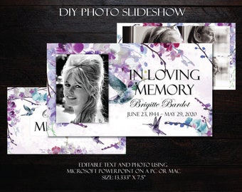 DIY Memorial Photo Slideshow PowerPoint | Purple Orchids Hummingbird | Funeral Photo Slide Show | Funeral Viewing Slideshow