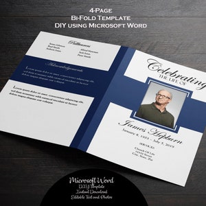 DIY Printable Memorial Program | Simple Blue & White Printable Funeral Program Template | Memorial Program |  MS Word