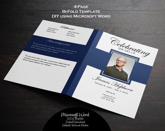 DIY Printable Memorial Program | Simple Blue & White Printable Funeral Program Template | Memorial Program |  MS Word