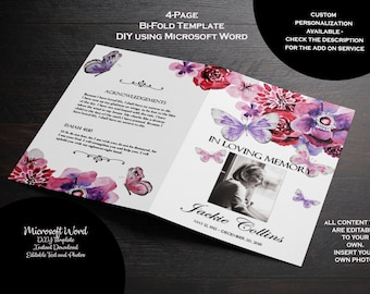 Blumen-Schmetterling-Gedenkprogramm Vorlage: DIY Beerdigung Programm (MS Word)