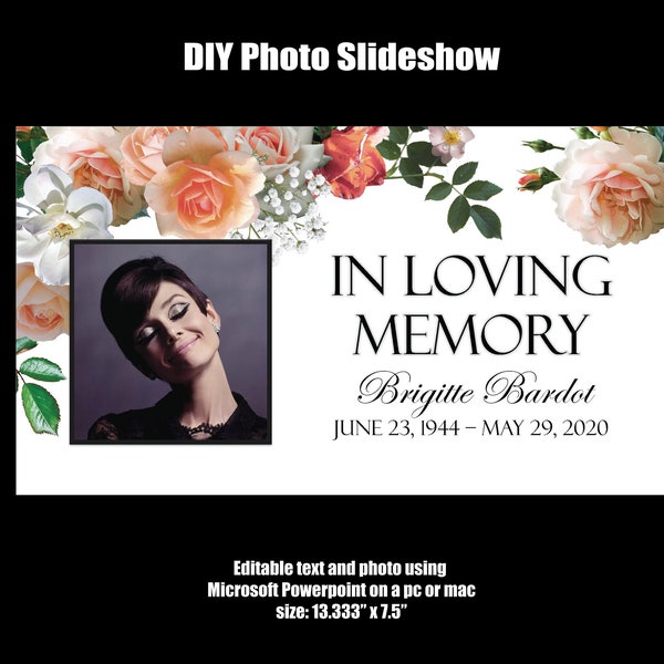 DIY Memorial Photo Slideshow PowerPoint | Peach Coral Roses | Funeral Photo Slide Show | Funeral Viewing Slideshow