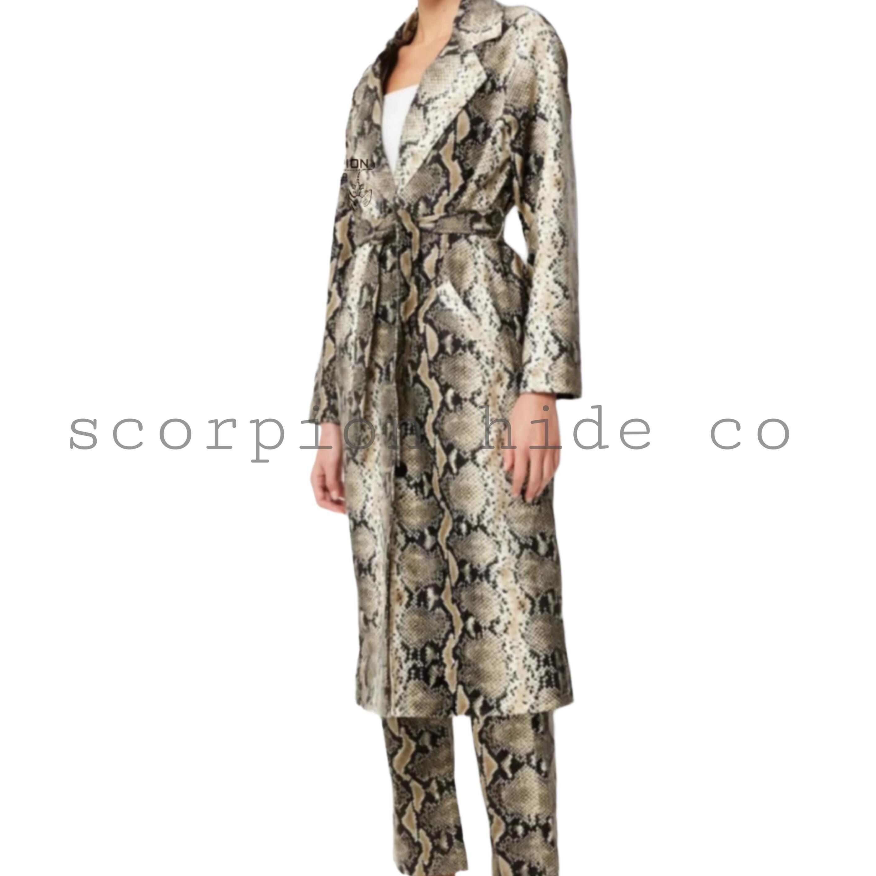 Snake Skin Leather Trench Coat – Python-style Long Jacket - Etsy