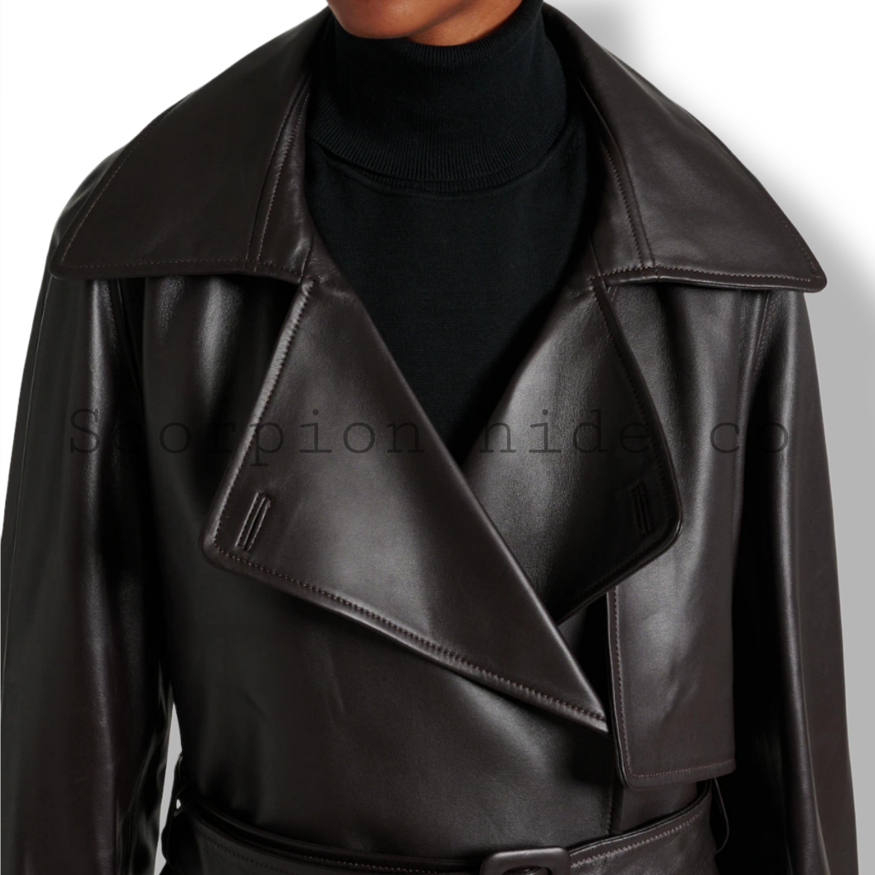 ブラックラムスキン クロップド バイカージャケット – レディース