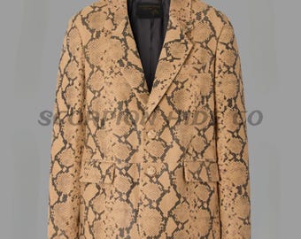 Women's Snake Print Leather Blazer Jacket